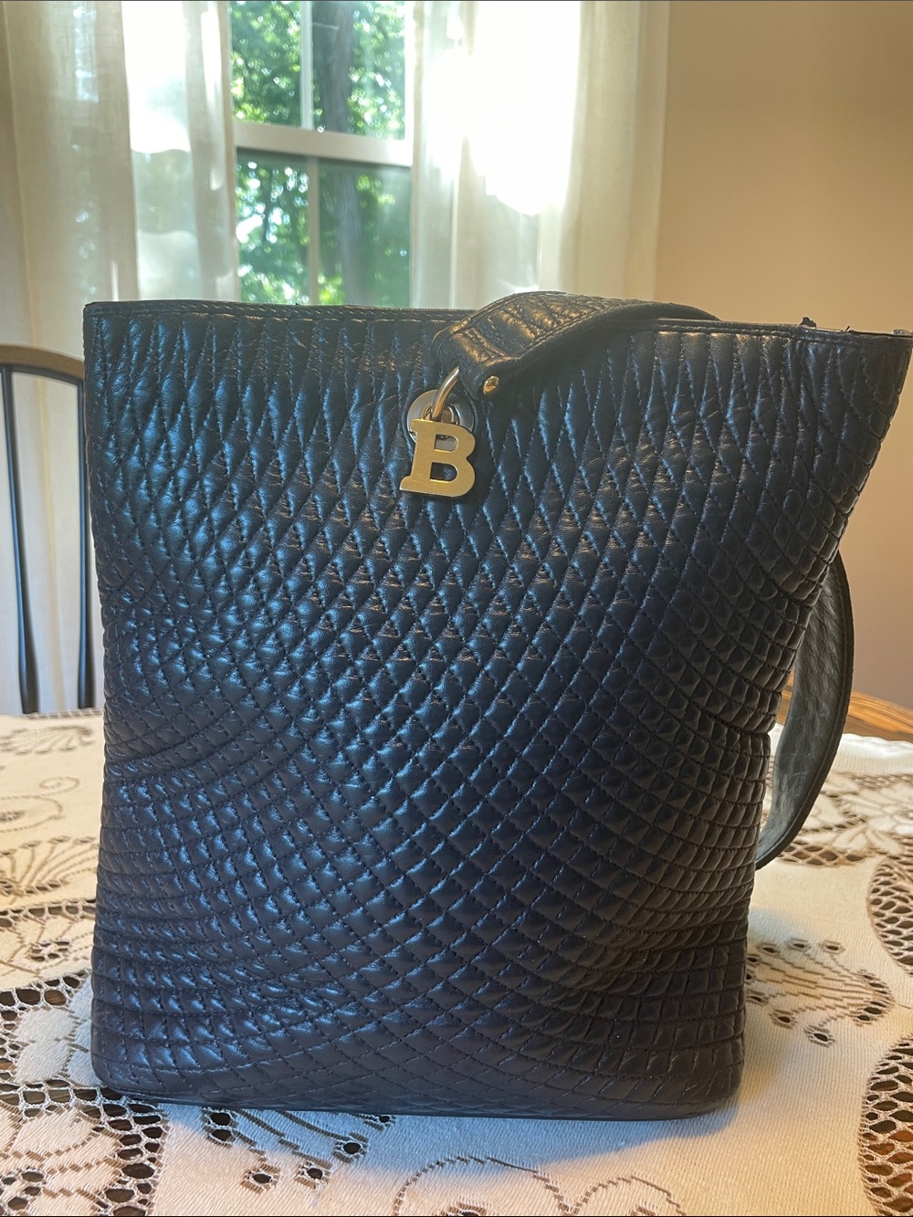 Bally Quilted Black Leather Bucket Bag Gold 'B' Charm Single Strap